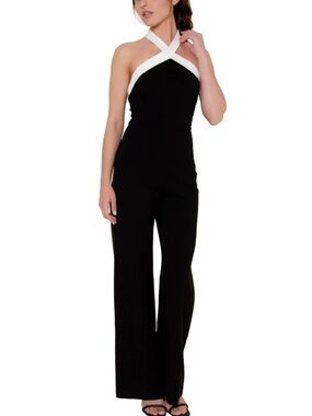 🖤 Express Colorblock Halter Wide Leg Jumpsuit – Black & White – Women’s XL
